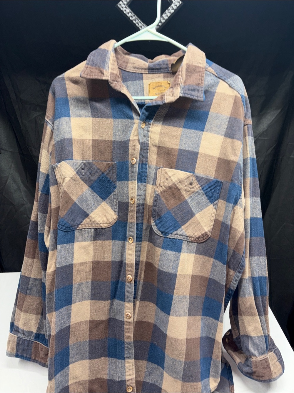 St. John's Bay Blue and Brown Plaid Button-Down Shirt